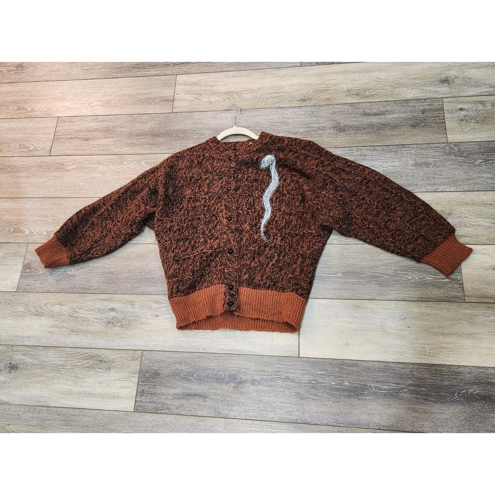 Vintage Woman's Brown Snake 70's cardigan Sweater Size Medium